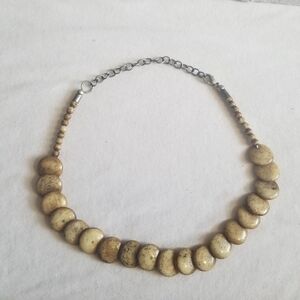 2 Tone Brown & Cream Flat Round Bead Adjustable Necklace Pre-Owned GUC
